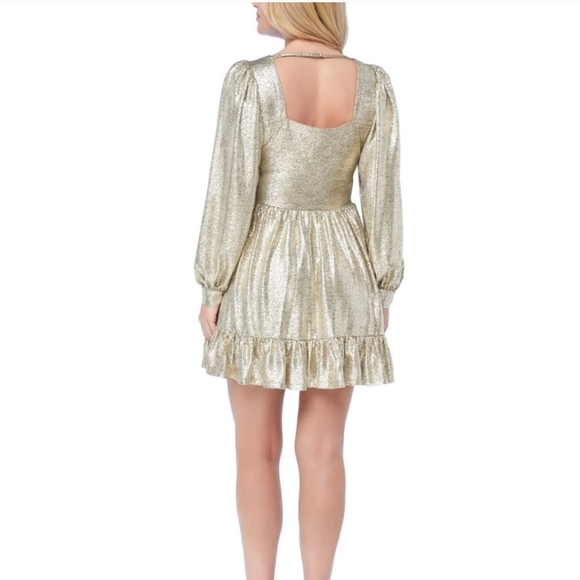 Skies Are Blue Gold Ruffled Wrap Mini Dress Women's Size Small - Picture 3 of 16